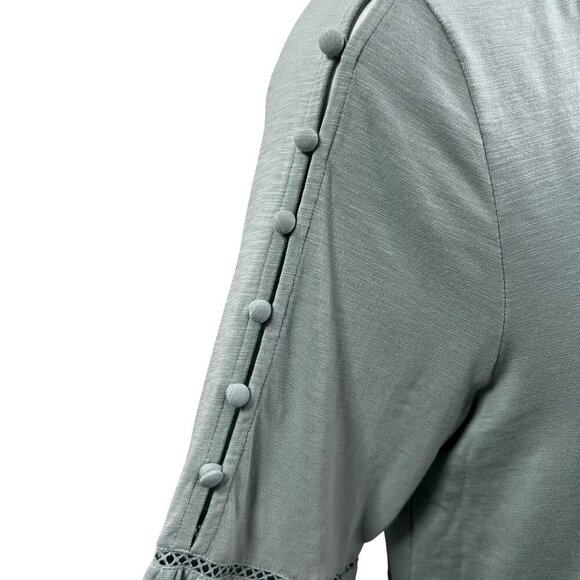 J Jill Womens L Sage Boho Tunic Top Button Detail Sleeves Pom Pom Trim Stretchy - Picture 8 of 15